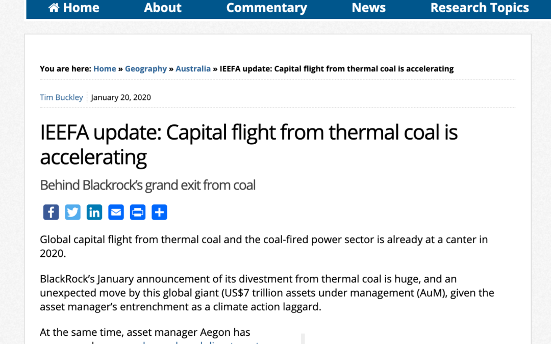 YNTR: IEEFA Update: Capital Flight from Thermal Coal is Accelerating