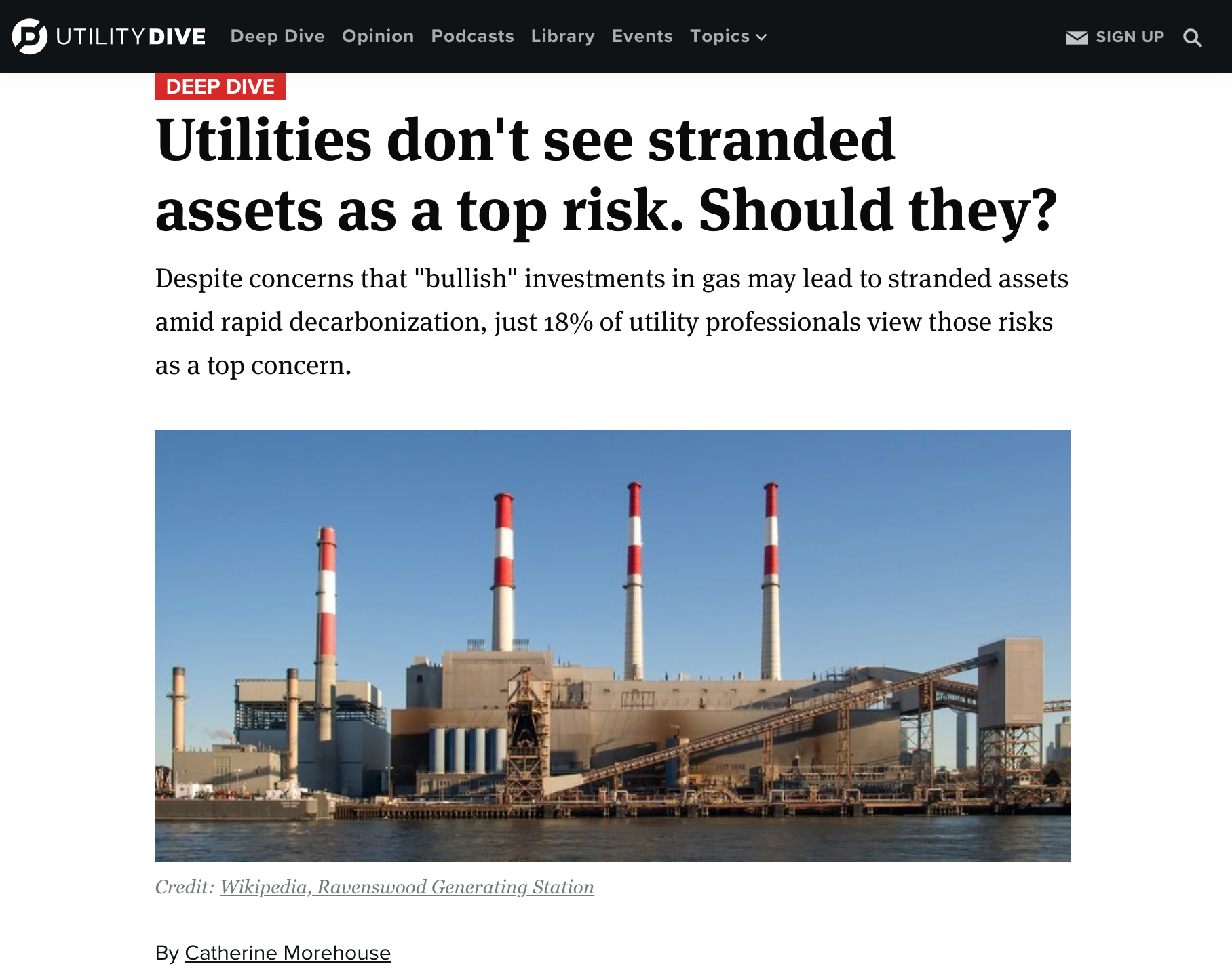 screenshot of the article on utilitydive.com