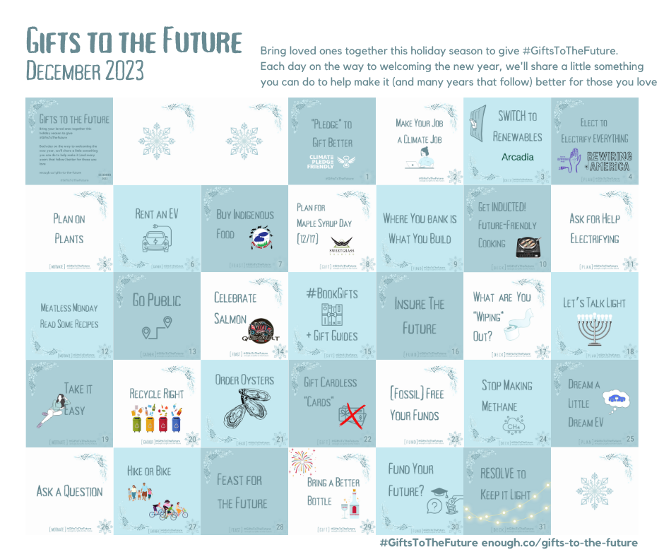 Calendar image showing all of the days of the Gifts to the Future project